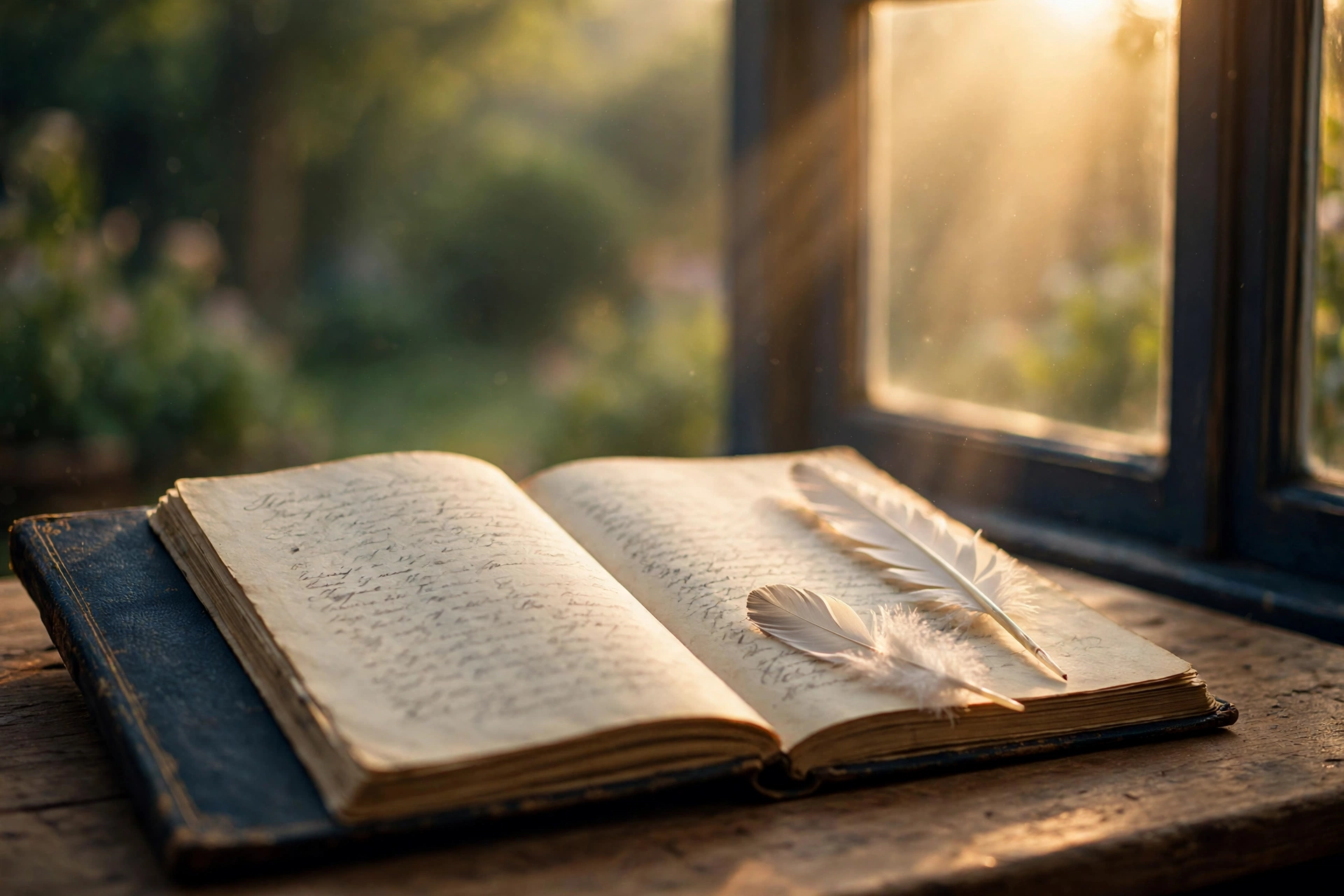 Open journal with handwritten blessings beside a sunlit window